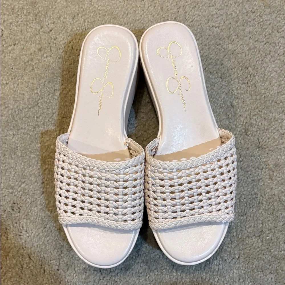 Jessica Simpson Cream Woven Platform Slides-Size 8.5